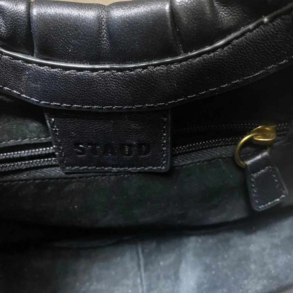 Staud Soft Moon Bag Black Leather‎ Ruched Crescent Hobo Handbag Small